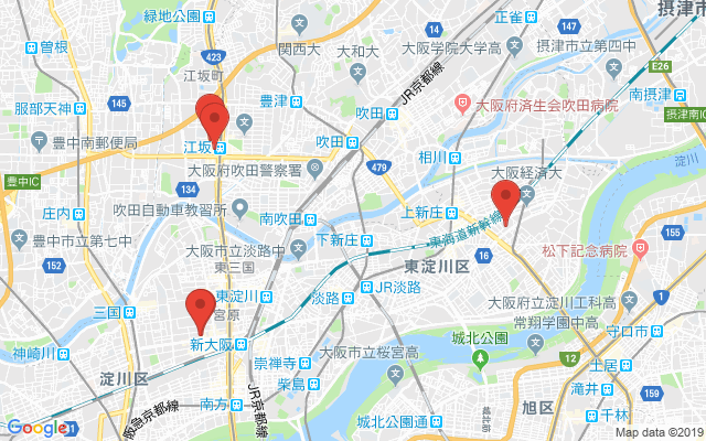 淀川区の保険相談窓口のマップ